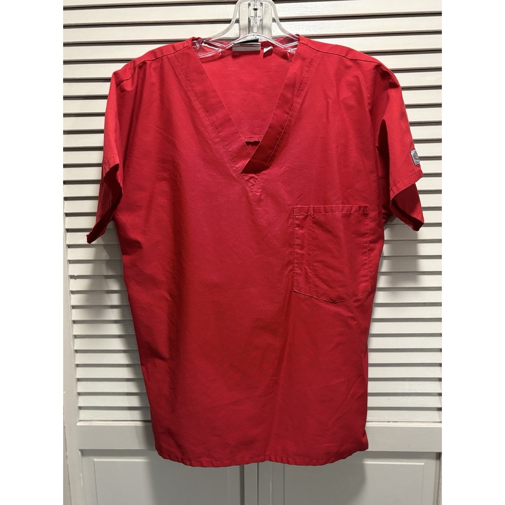Scrub‎ Zone Scrub Top Red Short Sleeve V Neck Pockets Size SML Unisex Medical
